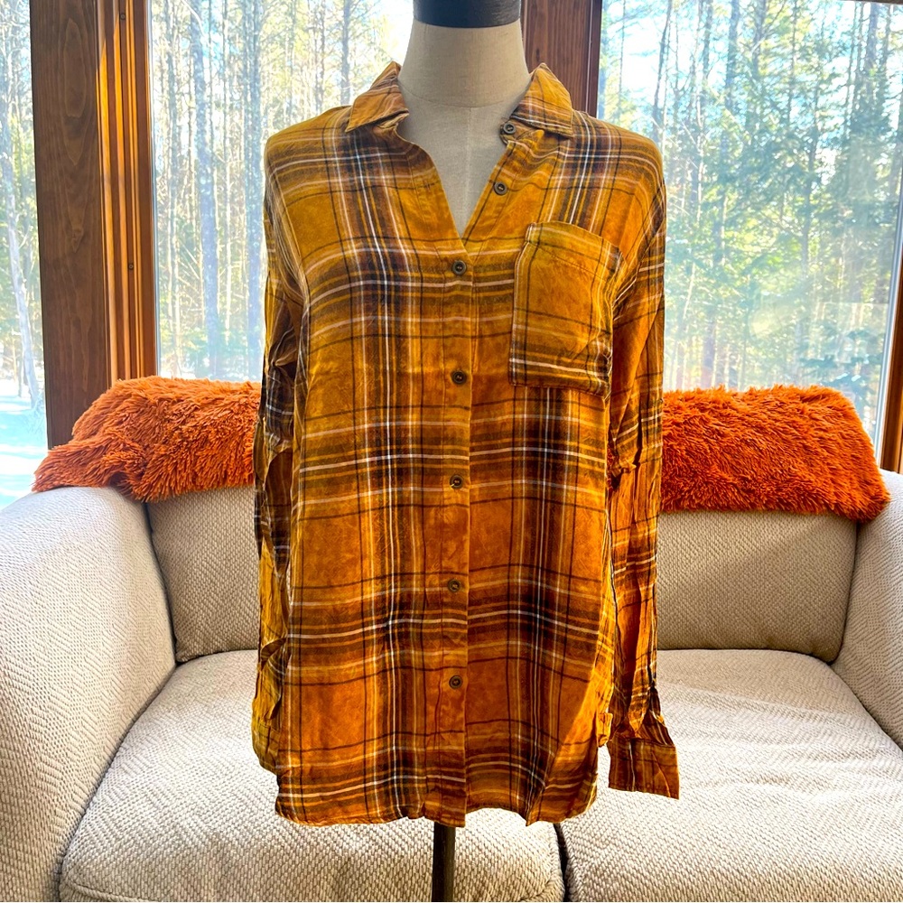 Pumpkin Acid Wash Plaid Shirt